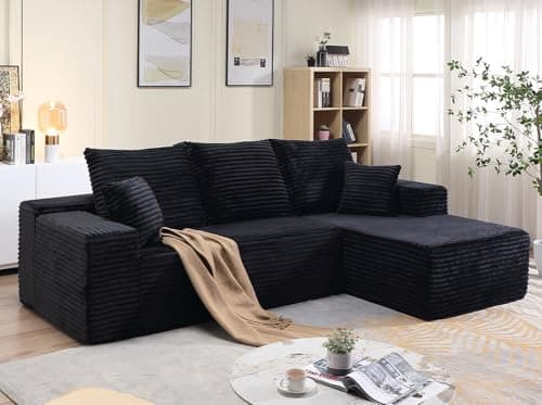 107" Modular Left Chaise Sectional Sofa, Modern Cloud Cushion, Black, No Assembly Required