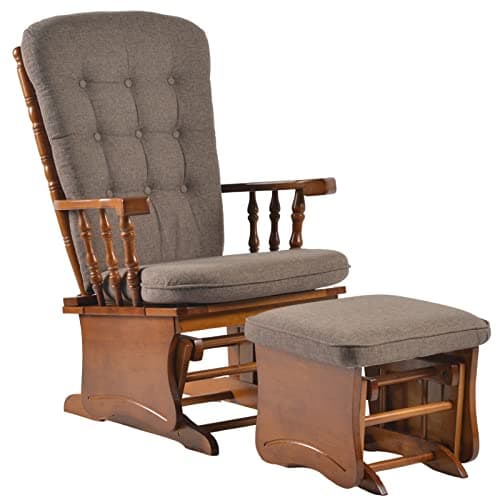 Anti-Pinch Rubber Wood Glider Chair Set with Ottoman, Antique Brown