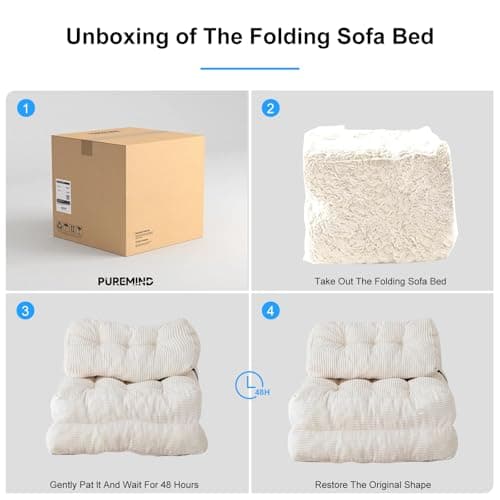 PureMind Convertible Sofa Bed, Portable Fold Out Chair, Comfortable Lounge