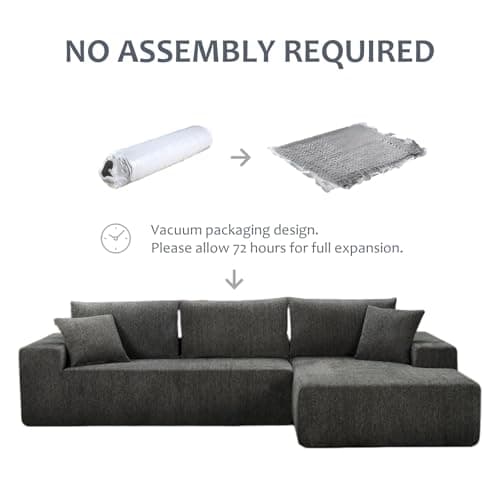 108" Dark Gray Modern Minimalist Chenille Sectional with L-Shape Chaiseeci:.Products:Living Room Sofa
