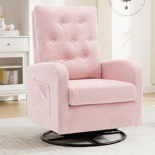 Modern Swivel Glider Rocking Chair with Storage Pocket for Living Room and Nursery White