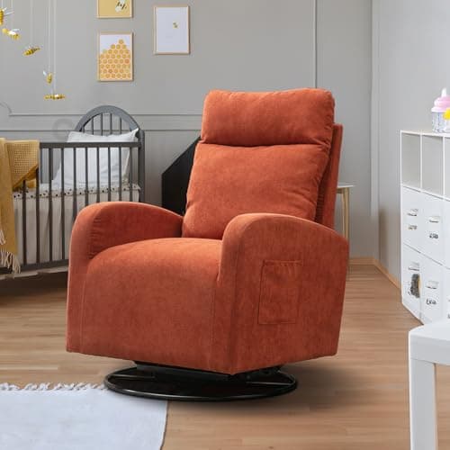 Antetek 360° Swivel Glider Chair - Modern Fabric Arm Chair for Nursery, Living Room, Hotel, Bedroom, Office, Lounge - White