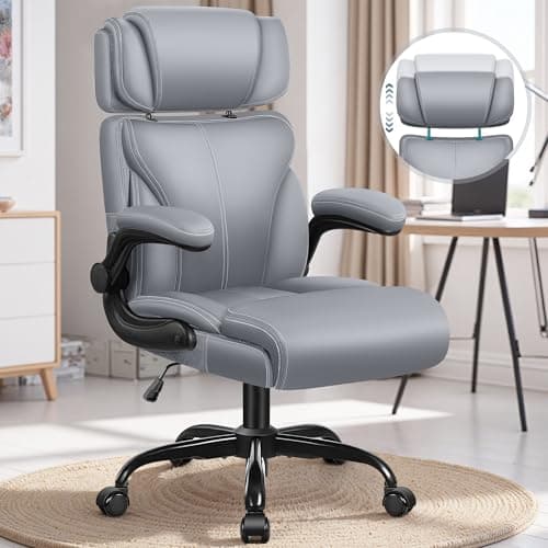 Ergonomic Big and Tall Computer Desk Chair with Retractable Headrest and Flip-up Armrests