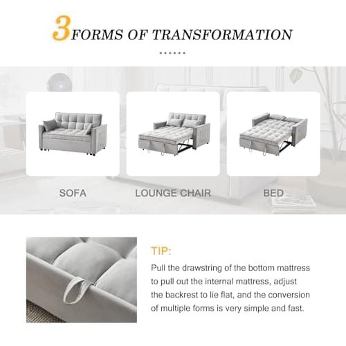 Modern 3-in-1 Futon SofaBed with Storage and Adjustables (Grey)