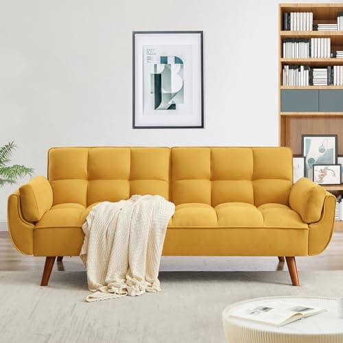 Gray Linen Convertible Futon 3-Seater Sofa Bed with Adjustable Backrests