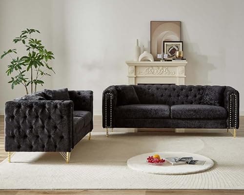 Antetek Modern Chenille Couch and Loveseat Living Room Furniture Set