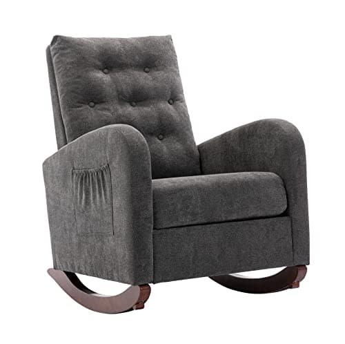Antetek Modern Rocking Chair for Nursery and Living Room, Upholstered with Side Pocket (Beige)