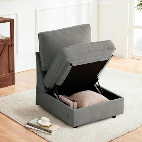 TEKAMON 100" Modular Storage Sofa, Dark Grey Chenille Couch with USBcharging