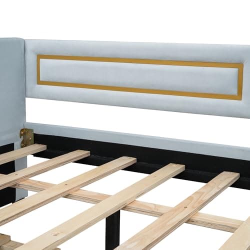 Modern Full Size Upholstered Bed with Backrest & Trundle, Blue