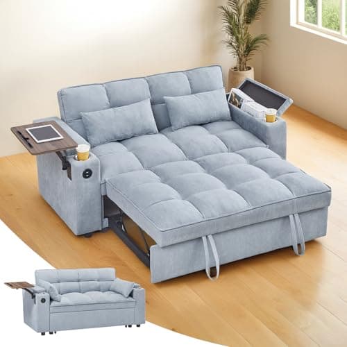 3-in-1 Sleeper Sofa Bed with Chaise Lounge,Adjustable Backrest & Side Table,Black