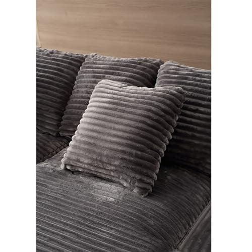 Oversized Grey Corduroy Chaise Lounge with 6 Pillows for Living Room and Bedroom