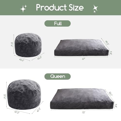 Giant HIGOGOGO Bean Bag Chair Bed, Convertible Folds to Mattress, High-Density Foam