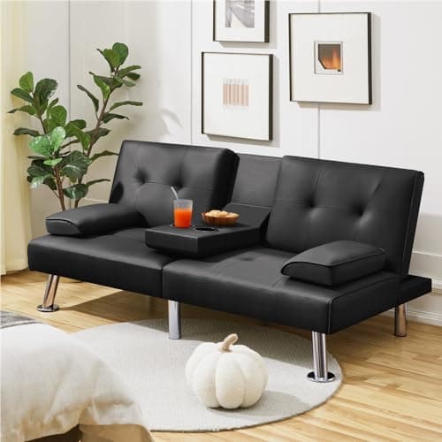 Yaheetech Adjustable Couch Bed with Faux Leather, Black