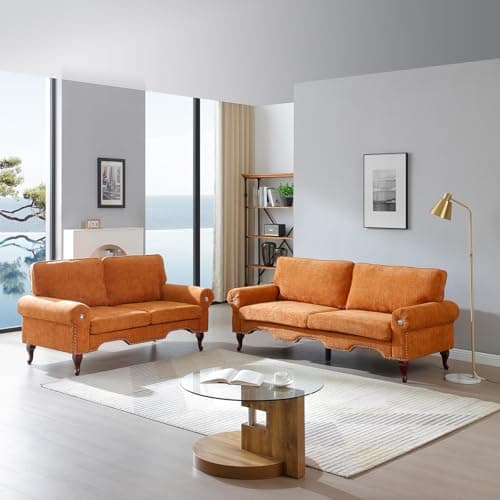 Antetek Grey 80-inch 3-Seater Couch with Crystal Tufting & Nailheads Trim
