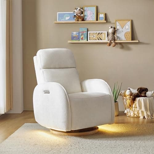 HULALA HOME Modern Power Recliner with USB & Nightlight, White