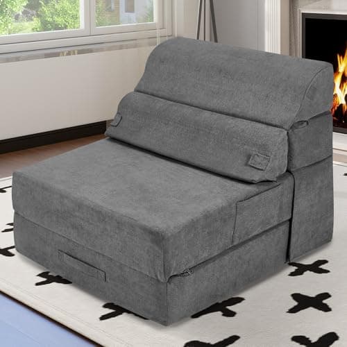 Grey Foldable Sofa Bed - Comfortable Living Room Sleeper Chair Couch