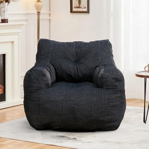 Hison Fluffy Bean Bag Chair with Armrests (White)