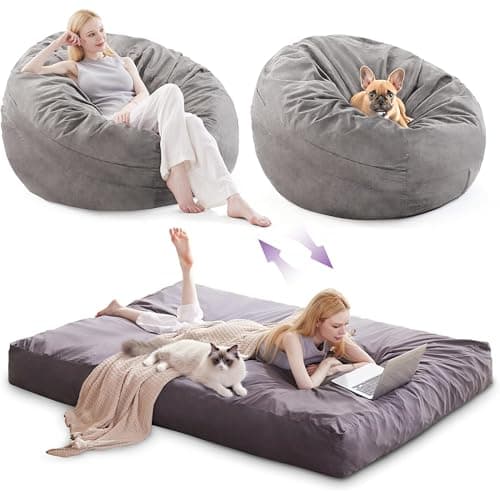 Grey Queen Giant Bean Bag Chair Bed for Adults