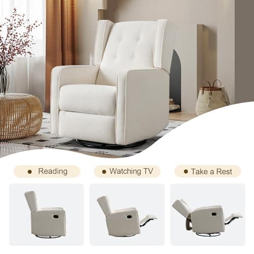 CANMOV White Manual Nursery Rocking Recliner Chair
