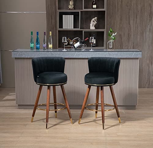 Mid Century Gold Ring Velvet Swivel Bar Stool Set (Black)