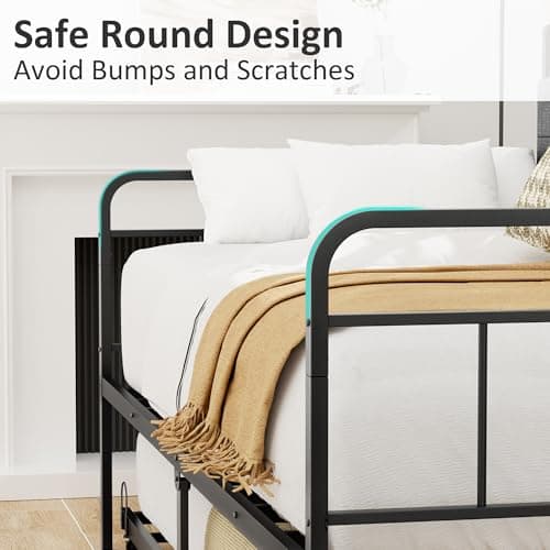ROOMTEC Modern Twin Daybed with Storage & Charging, Sturdy Black Metal Frame