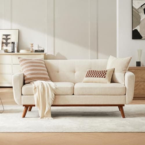 Kingfun 65.2" Loveseat Sofa, Mid Century Modern Beige
