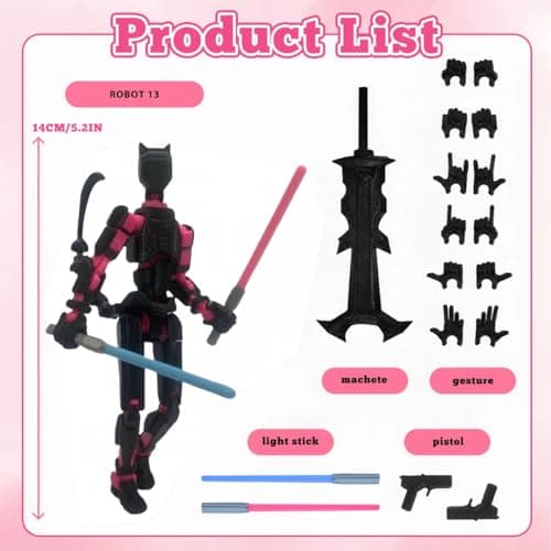 T13 Action Figure, Upgraded 5.4 Inch 3D Printed Robot Model (Black Red)