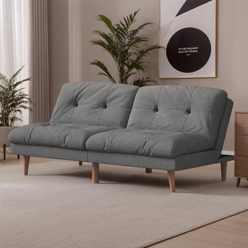 Flamaker Adjustable Futon Sofa Bed in Grey Fabric