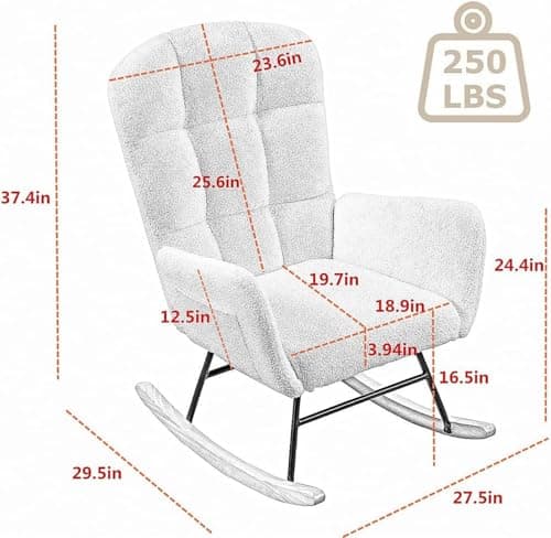 Grey Teddy Upholstered Glider Rocking Chair - Nursery & Living Room Accent