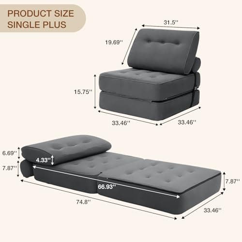 Folding Sofa Bed for Small Spaces: Dark Gray Single Size for Home Office