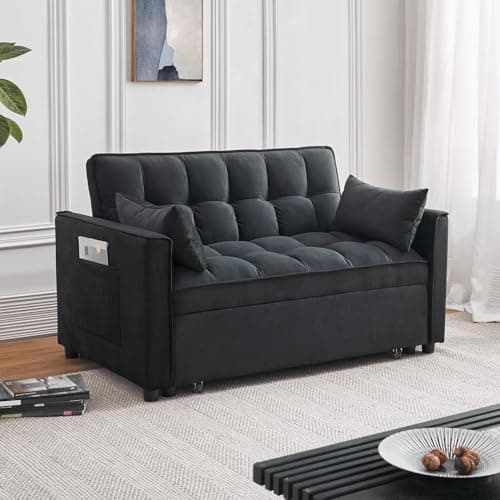 3-in-1 Black Sleeper Sofa Bed with Adjustable Backrest