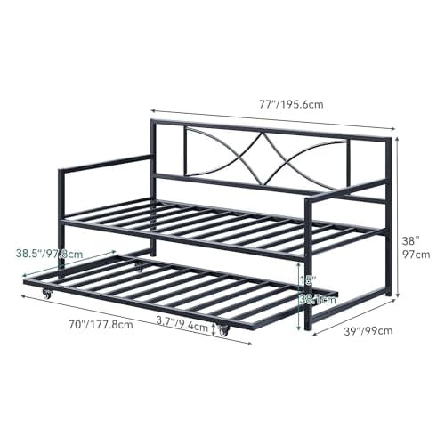 YITAHOME Black Twin Daybed with Pull Out Trundle and Steel Slat Support