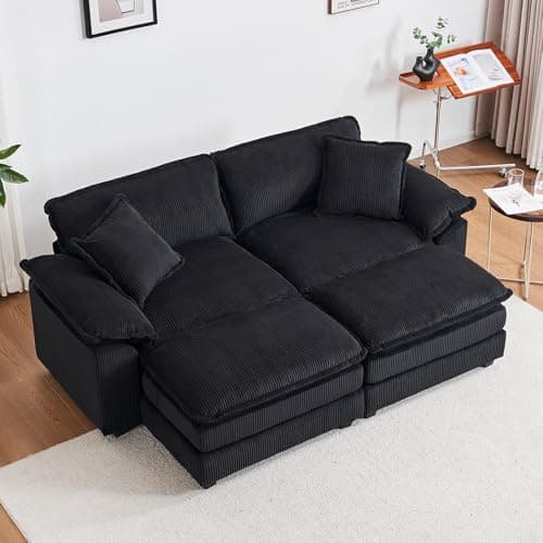 Modern Yellow Corduroy Chaise Longue with Movable Ottoman for Living Room