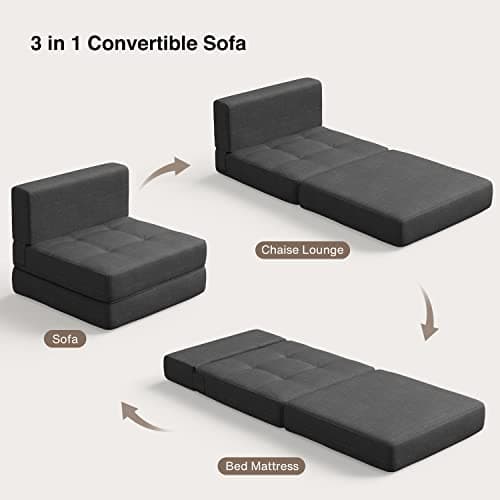 Aiho Dark Grey Memory Foam Futon Sleeper Sofa Bed, Modern Linen Fabric Cover