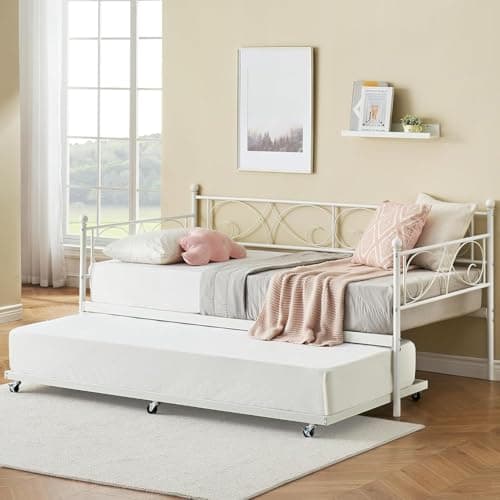 IDEALHOUSE Twin Daybed with Trundle, White, Space-Saving Sofa Bed Frame