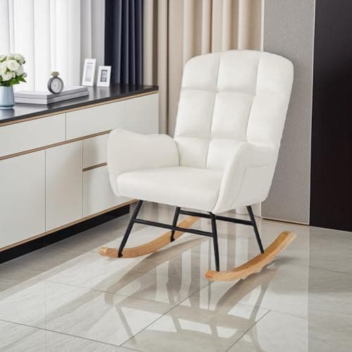 Grey Teddy Upholstered Glider Rocking Chair - Nursery & Living Room Accent