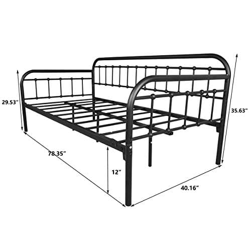 HOMERECOMMEND Heavy Duty Black Sanded Metal Daybed Frame Twin Mattress Foundation