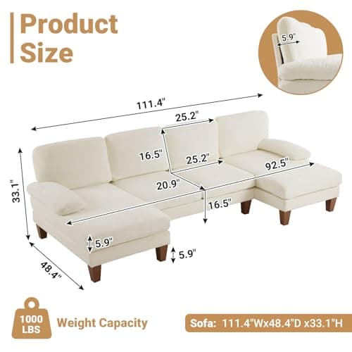 VINGLI Beige 4-Seat U-Shaped Sectional with Chaise for Living Room