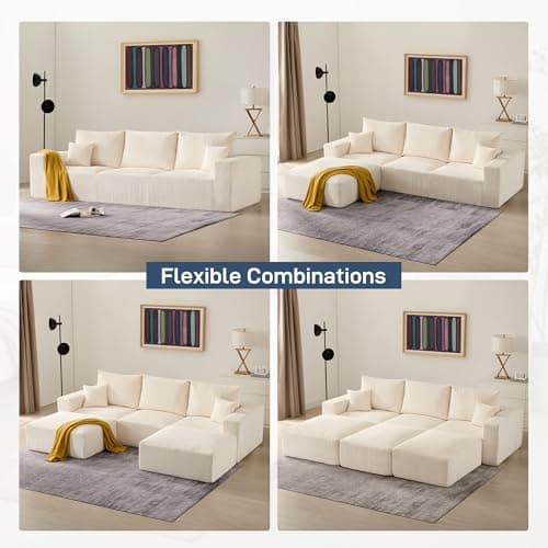 Beige 3 Seater Cloud Couch: Modern Sleeper Sofa for House or Apartment
