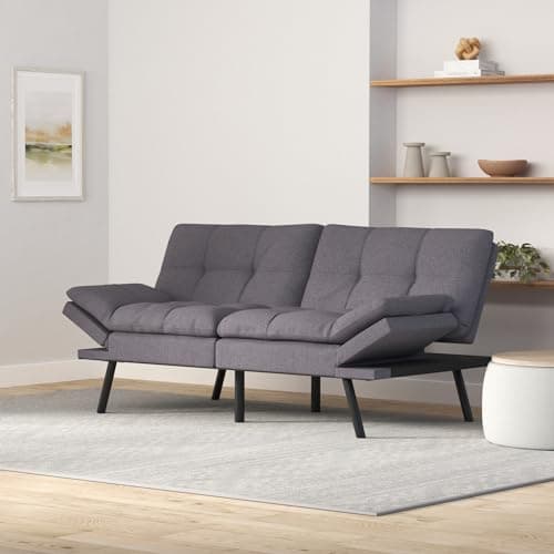 Maxspeed Memory Foam Futon Sofa Bed, Grey Convertible Loveseat