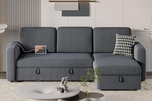 Yaheetech Dark Gray L-Shaped Sleeper Sofa with Chaise & Storage