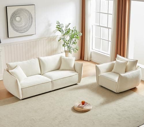 Antetek Beige Chenille Living Room & Bedroom Sofa Set