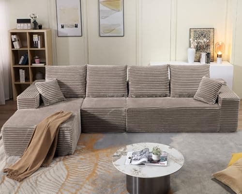 107" Modular Left Chaise Sectional Sofa, Modern Cloud Cushion, Black, No Assembly Required