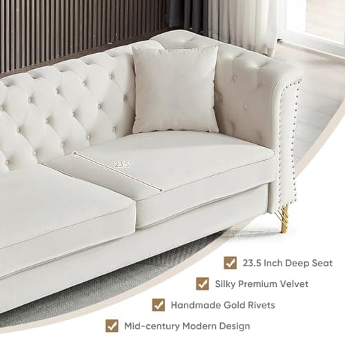 Modern Beige Button Tufted Velvet Couch Set 81" Sofa + 60" Loveseat