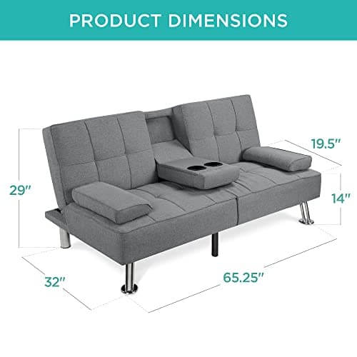 Best Choice Products Gray Linen Modern Folding Futon Reclining Sofa Bed for Apartment/Dorm