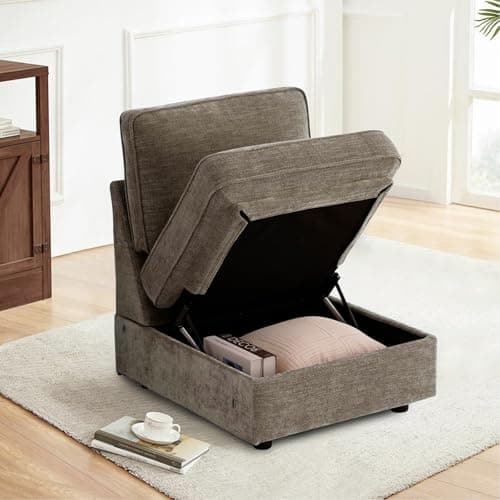 TEKAMON 100" Modular Storage Sofa, Dark Grey Chenille Couch with USBcharging
