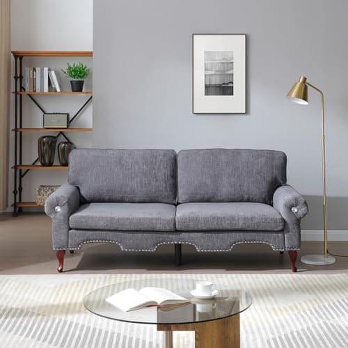 Antetek Grey 80-inch 3-Seater Couch with Crystal Tufting & Nailheads Trim