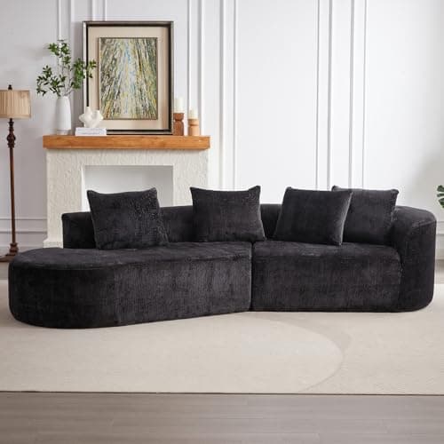 Oversized Curved Cloud Sofa, 114-Inch, Black & Modular for Living Room