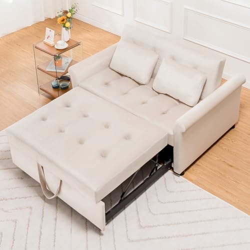 COMHOMA 3-in-1 Convertible Sofa Bed, 55" Sleeper Loveseat (Grey)