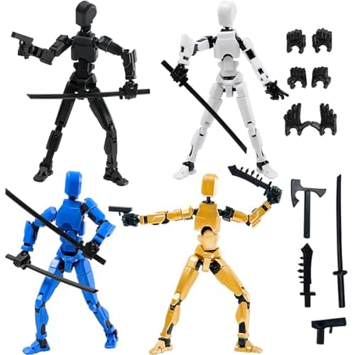 Titan T-13 4PC Robot Action Figure Set for Boys (White+Black+Blue+Red)